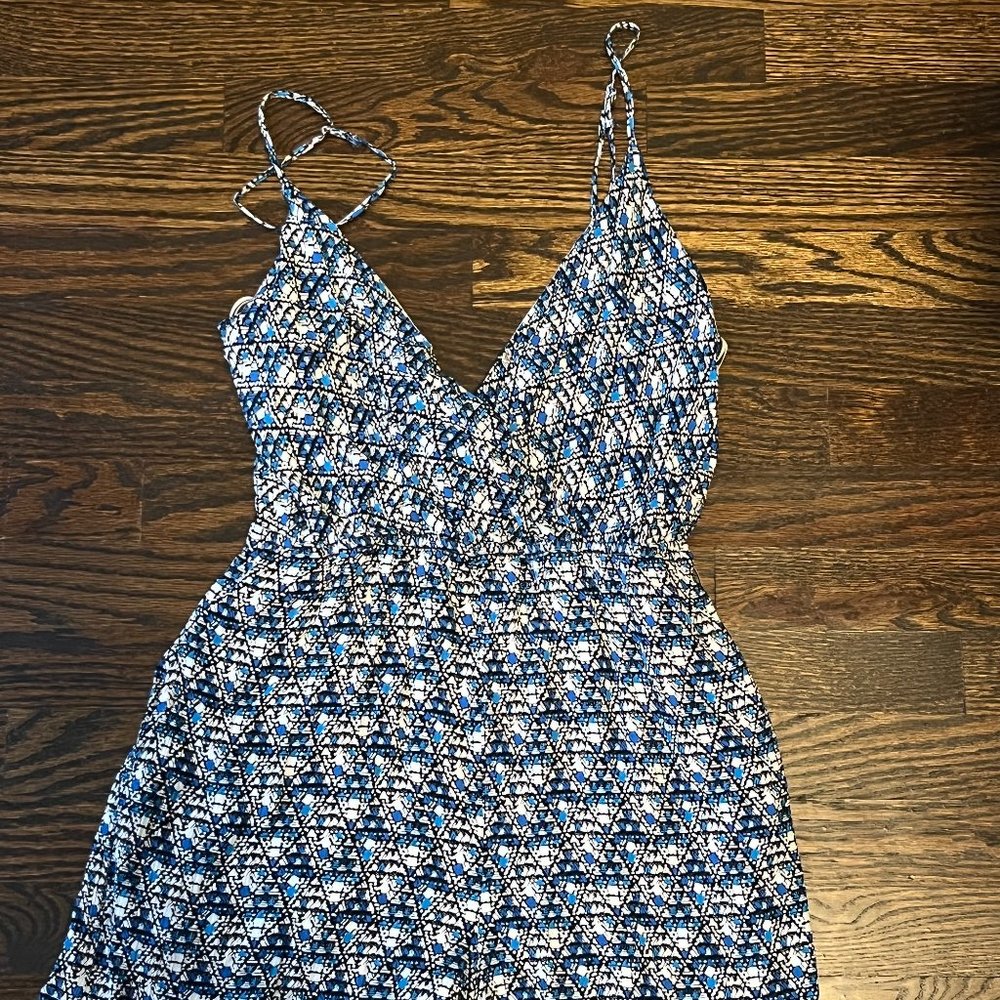 Blue Patterned Tie Back Romper